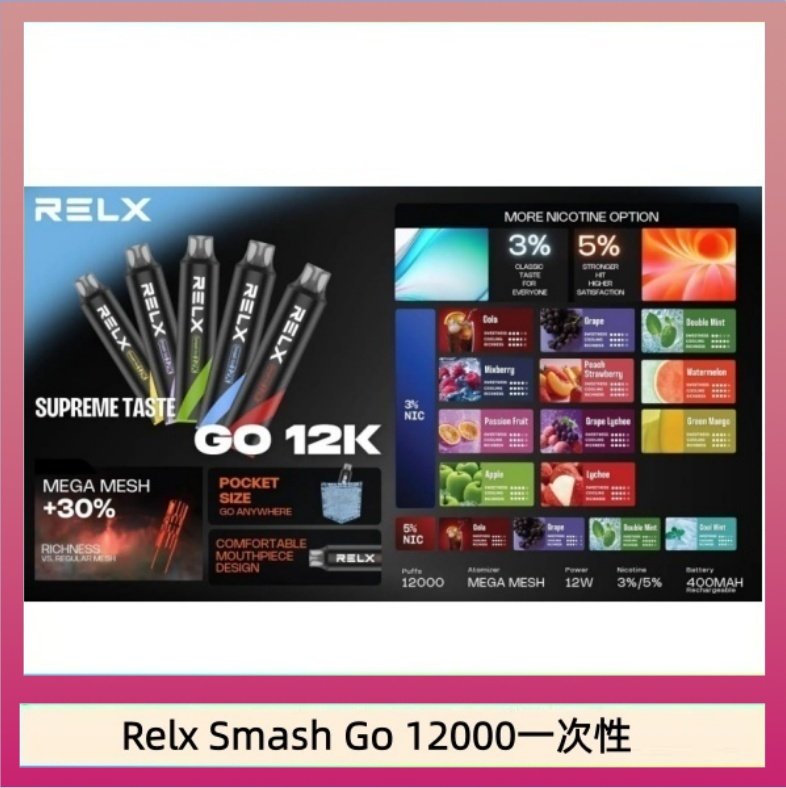 Relx Smash Go 12000一次性 Relx Smash Go 12000 Puffs 一次性電子煙拋棄式12W輸出